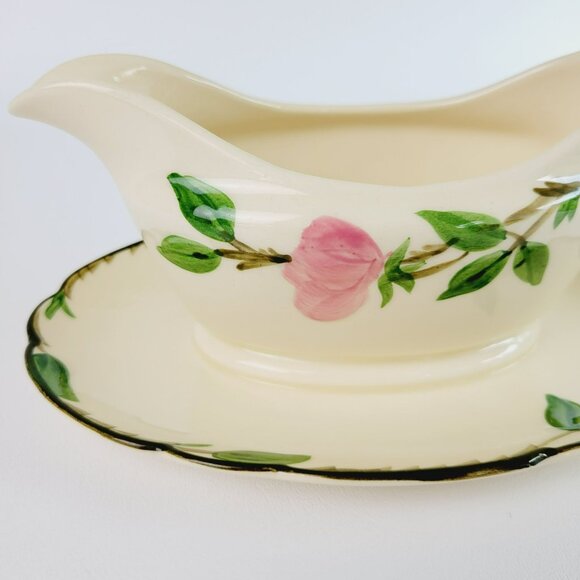 Franciscan Desert Rose Gravy Boat & Plate Pink Floral Hand Painted c.1949-53 USA - Picture 4 of 10
